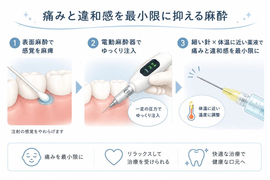表面麻酔と電動麻酔器の組み合わせで、注射の痛みを最小化